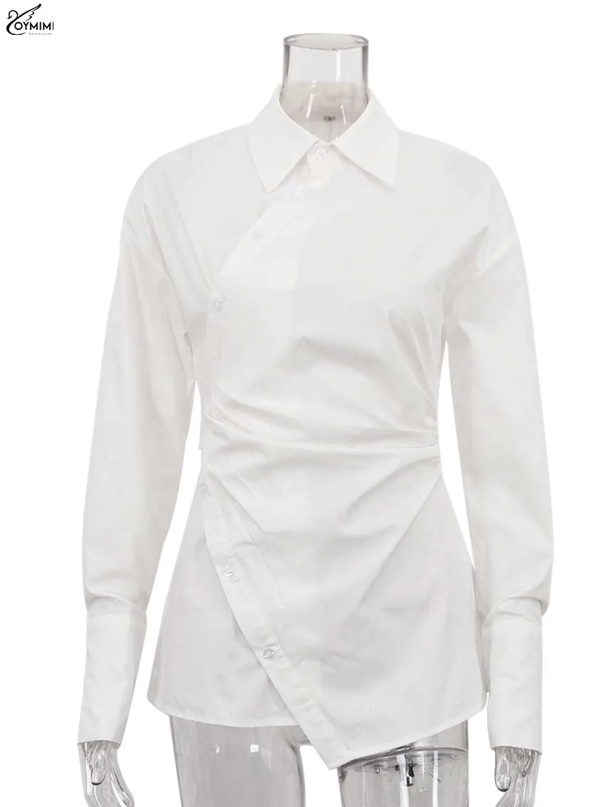 Oymimi Elegant White Cotton Women's Shirt Fashion Long Sleeve Turn-Down Collar Solid Shirts Casual New Single Breasted Blouses
