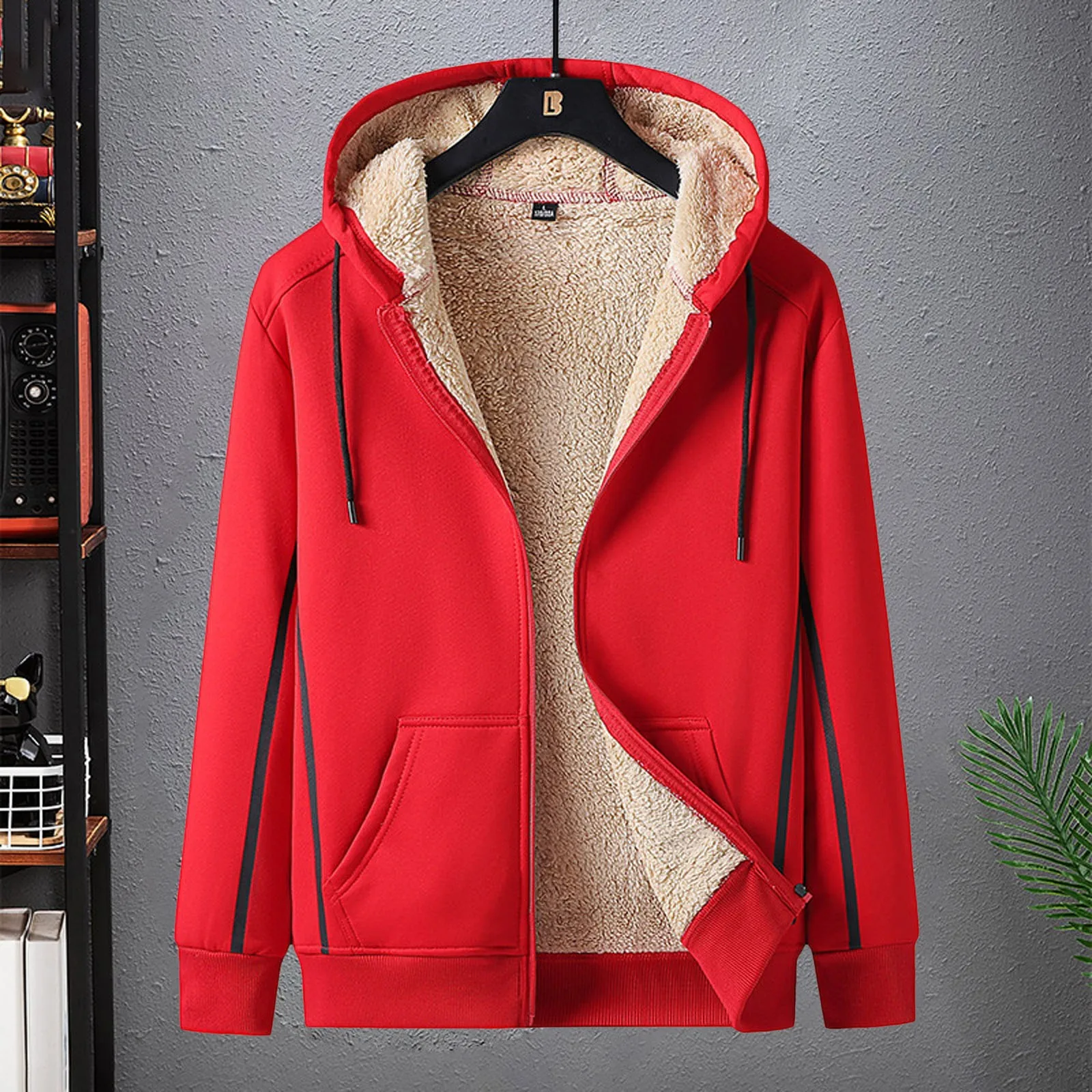 Inverno masculino diário solto tendência casual moda à prova de vento quente casaco com capuz jaqueta masculina velo esfrega jaqueta grande lã