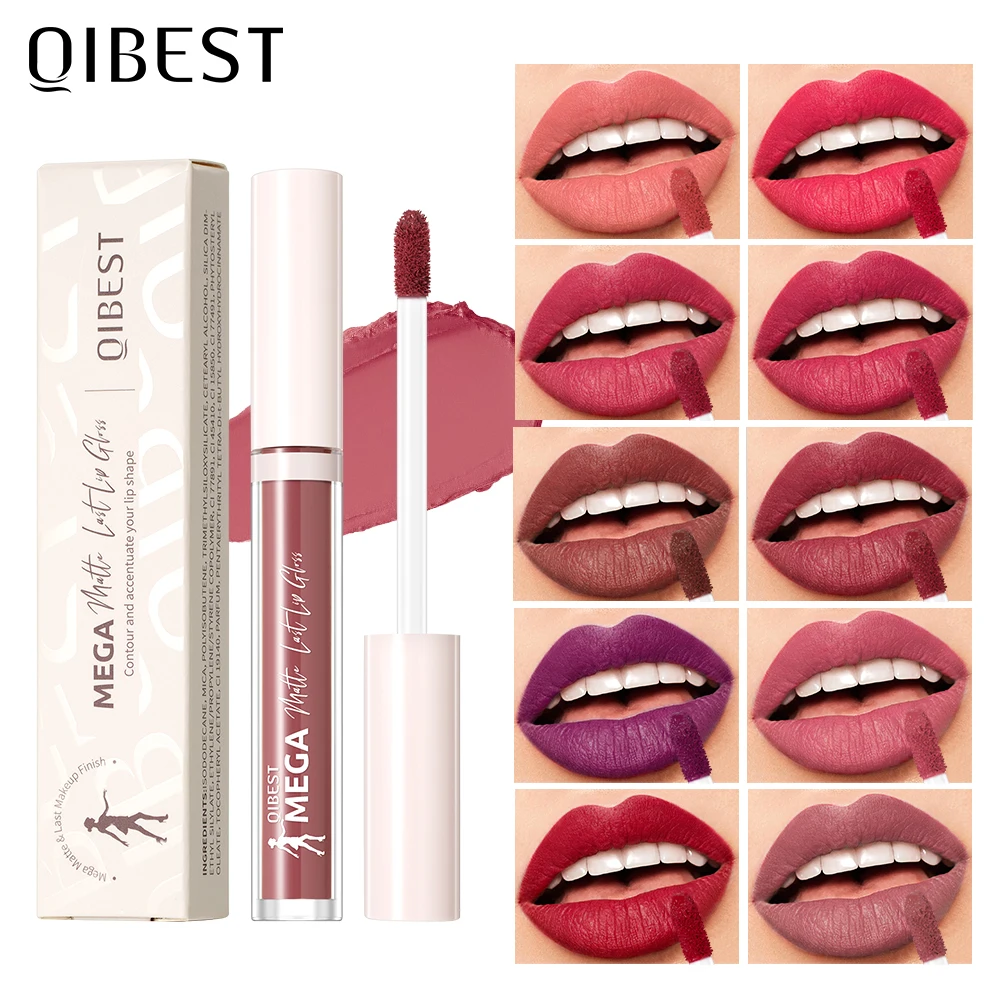 QIBEST 新24色マットリップグロス 防水リキッドリップスティック ヌードパープルリップティント メイクアップリップグレイズ コスメティック レッドリップステイン