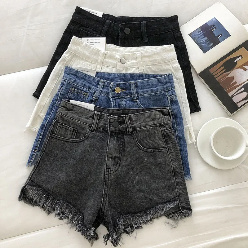 2025 New Summer Denim Shorts Fashion Women Button High Street Y2K Sexy Hot Girl Short Pants Ripped Jeans Tassel Female Clothes