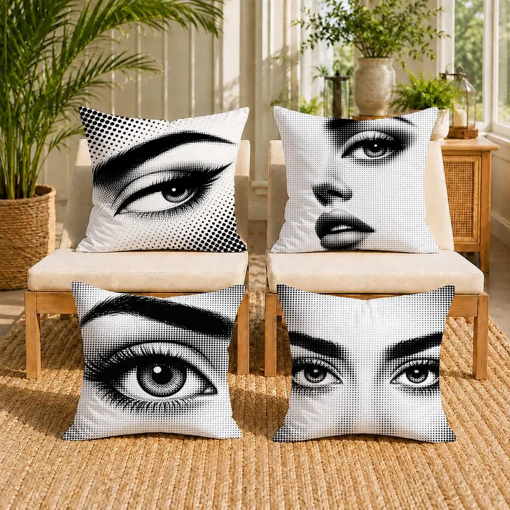 Retro Pop Dot Pattern Eyebrow Eye Cushion Cover Double-Sided Plush Sofa Cushion Covers Organic Breathable Invisible Zipper