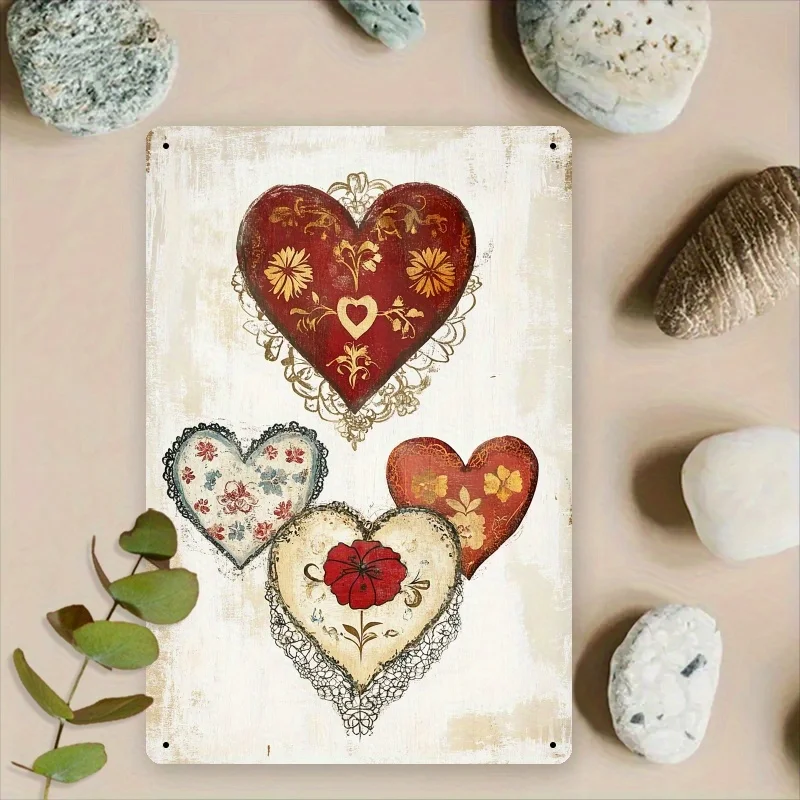 Vintage Romantisches Herz-Metallschild, 8x12 Zoll Wandkunst-Dekoration für Wohnzimmer, Café, Valentinstag-Geschenk