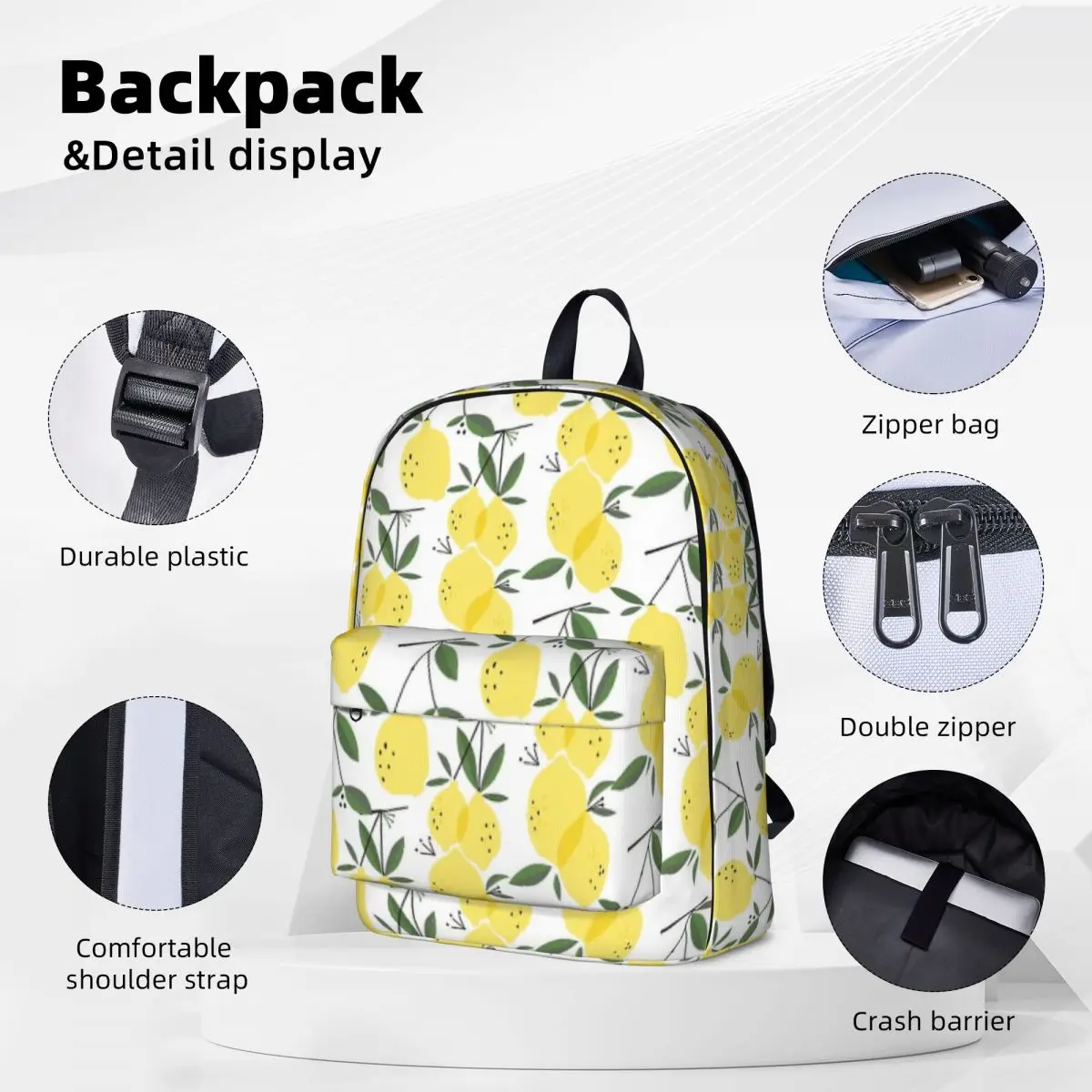 Lemon Print Backpacks Large Capacity Student Book bag Shoulder Bag Laptop Rucksack Casual Travel Rucksack Children School Bag