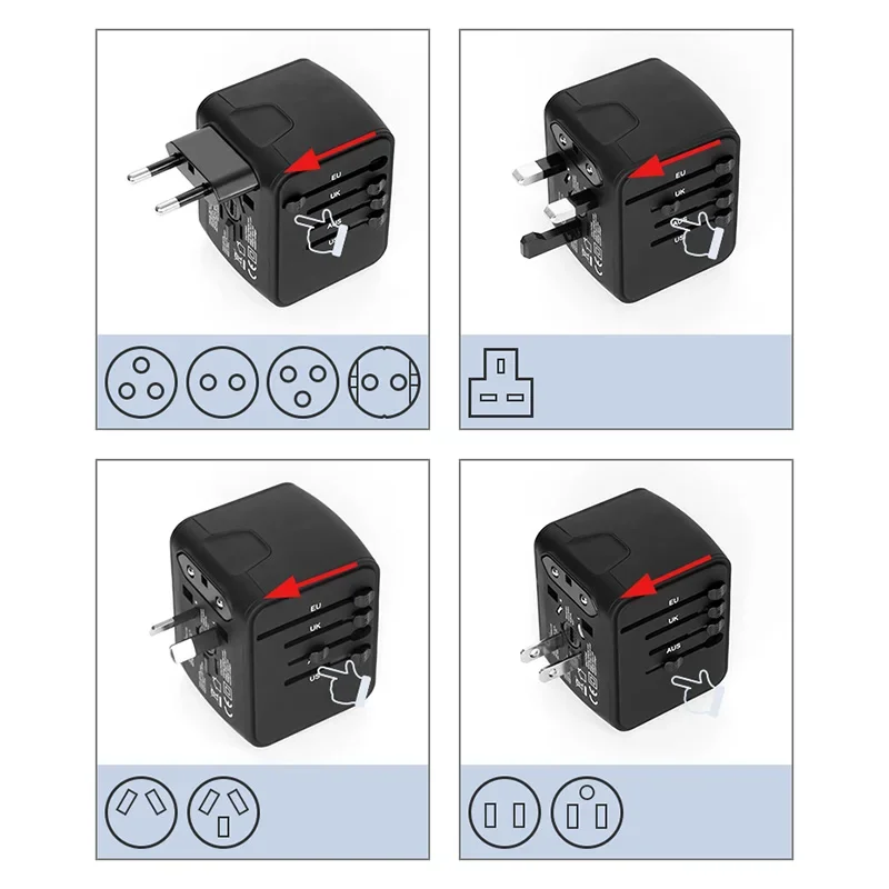 เต้ารับ adaptor Traveling สากลพร้อมที่ชาร์จติดผนัง6.3A 4ช่อง USB และ Type-C สำหรับ UK/EU/Au