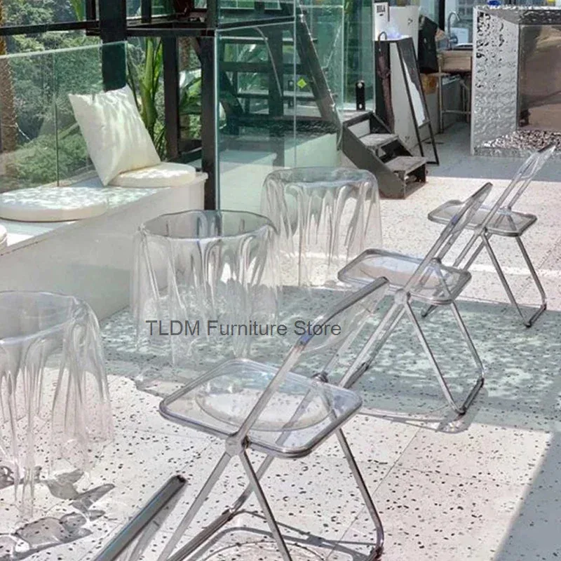 Pleated Modern Artistic Transparent Acrylic Round Side Table - Wave Skirt Design Coffee Table for Living Room Home Decor