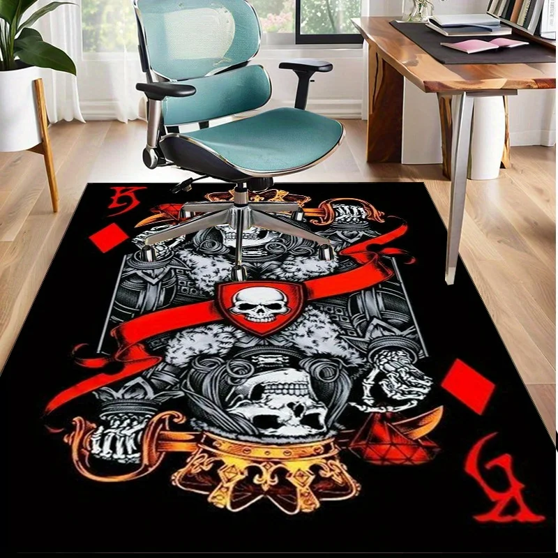 Epic Skull Warrior Rug for Gaming Room Decor - Unique Gothic Design with Red Accents, Perfect for Home Office Setup
