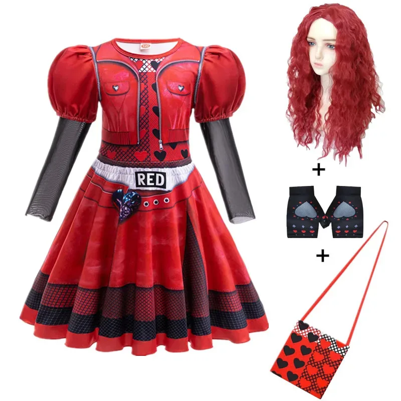 الفتيات بريدجيت تأثيري حلي صعود الأحمر زي D-الانسدادات 4 أطفال تمويه فستان أحمر حفلة الهالوين ملابس للحفلات الباروكات