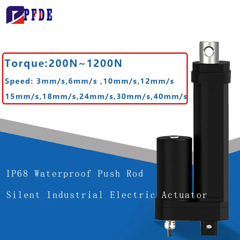 IP68 Waterproof Industrial Electric Actuator, Black Silent Push Rod, High-precision Built-in Limit Switch DC Motor 12V/24V 1200N
