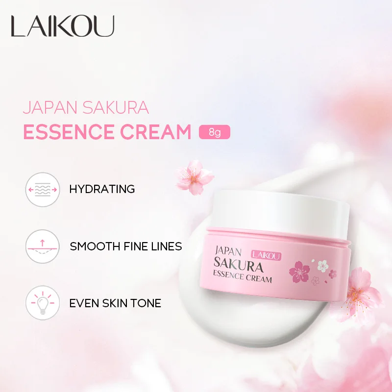 LAIKOU Japanese Sakura Moisturizing Essence Cream 8g Hydrating and Moisturizing Mini Travel Size Whitening Nourishing Skin Care