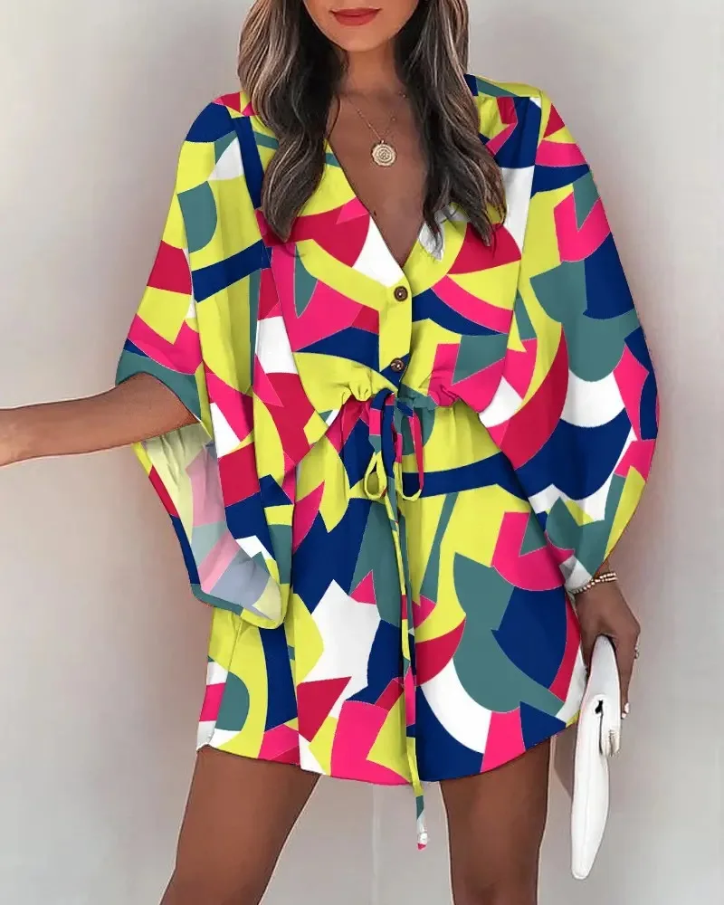 Robe de plage décontractée à lacets pour femmes, mini robe de vacances, jupe courte, col en V, printemps, été, dernier populaire, 2024