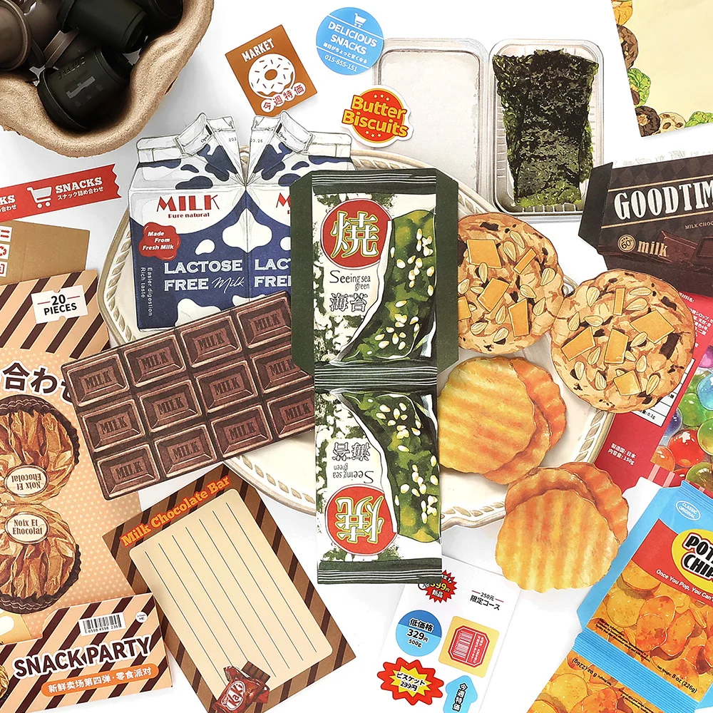 20pcs Kawaii Ins Fresh Store Series Fruit Snack and Drinks Material Pack DIY Scrapbook Handbook Aesthetic Stationery Supplies