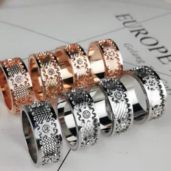 Zircon Inlaid Stainless Steel Gear Ring Creative Double Layer Rotatable Men and Women Party Decor Fashion Jewelry Finger Rings