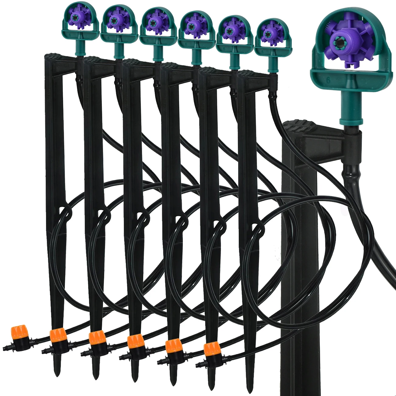Sprycle Garden 1/4'' Adjustable 6-Angles Sprinkler Watering Drip Irrigation Misting Sprayer on Stake for Potted Plant Greenhouse