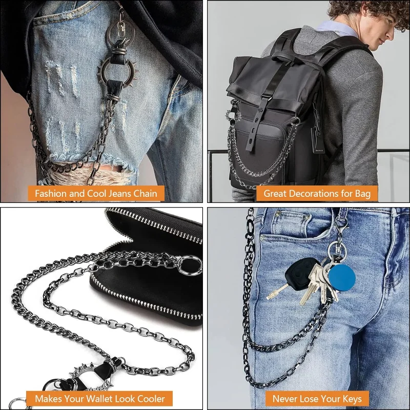 Unisex Punk Goth Hip Hop Punk Pocket Keychain Double Layer Jeans Pant Chain Heavy Duty Belt Trousers Chain for Keys Wallet