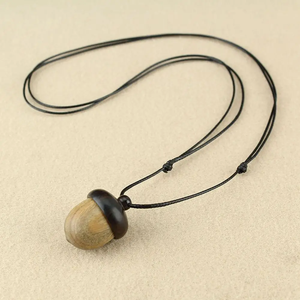 Chain Pine Cone Acorn Wood Pendant Chinese Style Jewelry Ebony Necklace Female Necklace Gawu Box Long Necklace Braided Rope