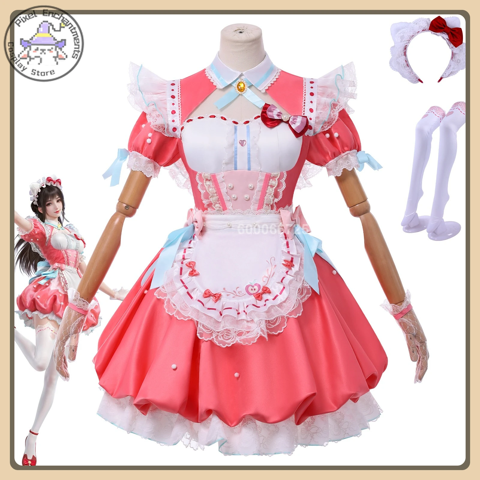 

Game Naraka: Bladepoint Hutao Cosplay Costume Bun Wig + Red Bow Dress Full Set High Quality Role Playing Clothes (Female)