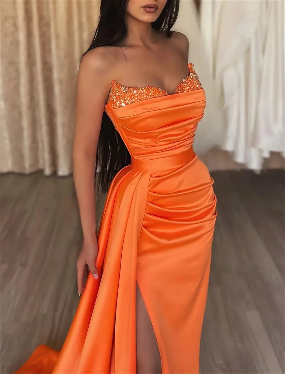 Shiyicey Orange Sleeveless Ball-Gown Sequin Sweetheart Floor-length Lace Up Long Prom Party Dresses Elegant Woman Evening Gowns