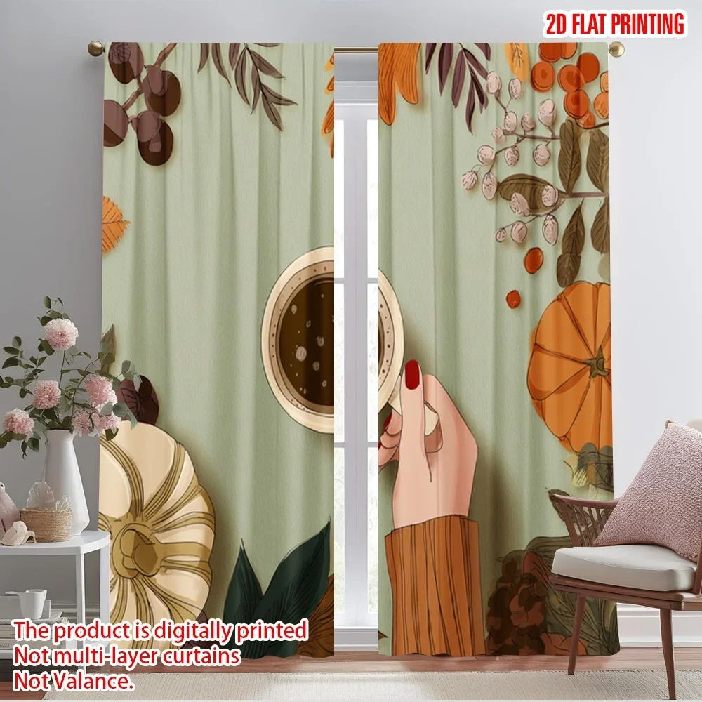 2pcs,2D plane printing Curtains halloween pumpkin (12) 100% Polyester (without rod) Outdoor Decorations for Bedroom, Office,