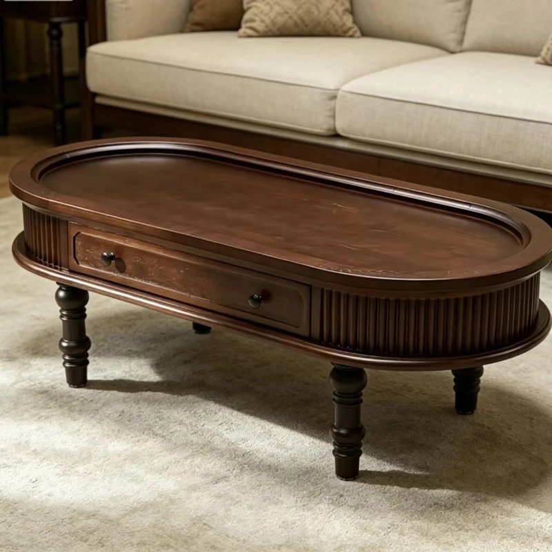 Oval Storage Coffee Table Solid Pine Wood Fluted Side Panel Turned Spindle Legs Living Room Furniture