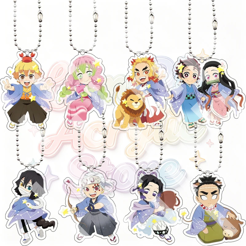 Anime Character Agatsuma Zenitsu Kyojuro Rengoku Shinobu Kocho Demon Slayer Acrylic Keychain Q Version Backpack Pendant Key Ring