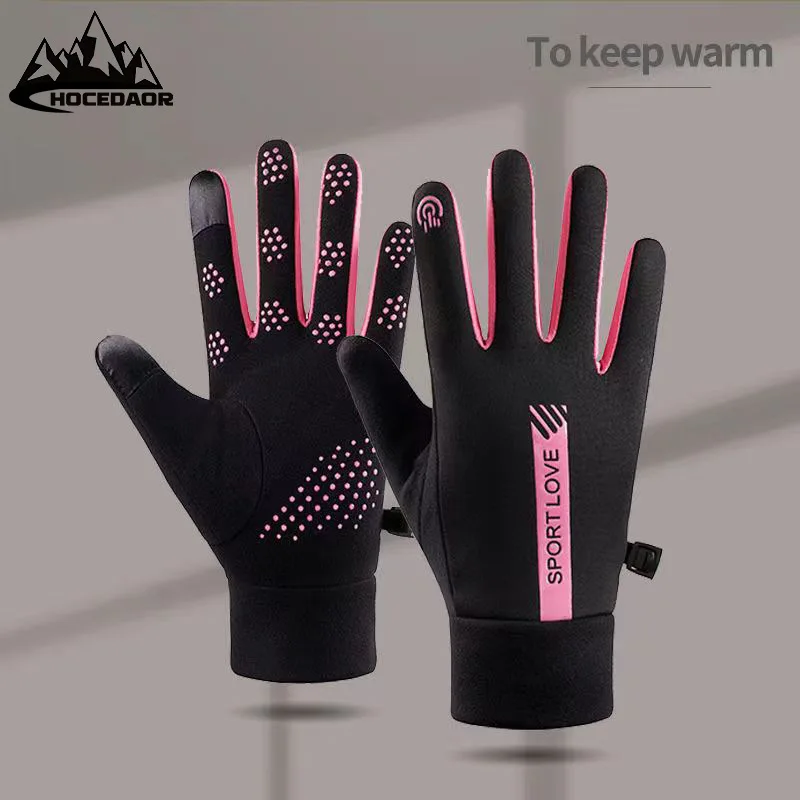 Guantes Térmicos de lana para ciclismo para mujer, resistentes al frío, resistentes al viento, impermeables, cálidos, para correr al aire libre,