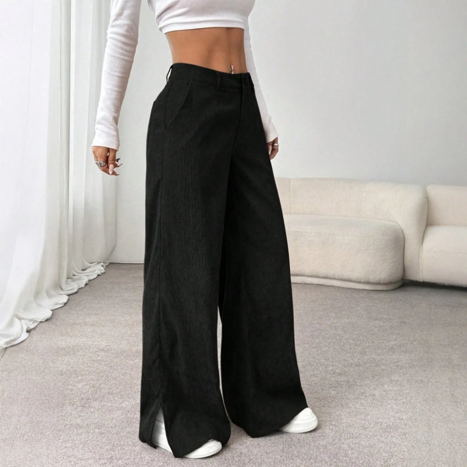 سروال قصير نسائي من YHOPE سروال قصير كاجوال نسائي بلون سادة فضفاض مستقيم