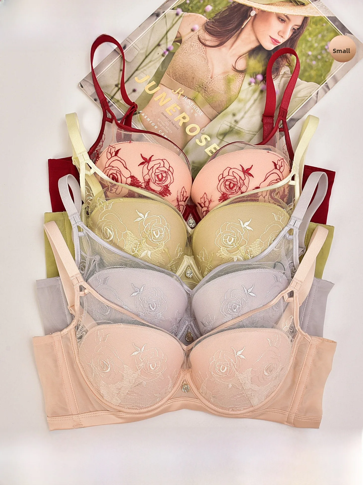 soutien-gorge-confortable-june-rose-brode-a-armatures-souples-push-up-reglable-respirant-sans-armatures-effet-push-up-pour-femme