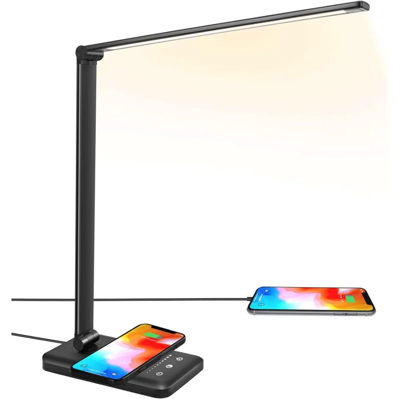 

LED desk lamp with wireless charger, USB port, 10 brightness levels, 5 color modes, home office desk lamp, eye protection readin