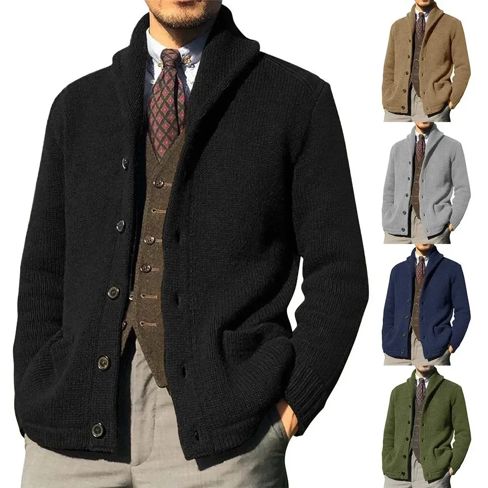 

Coat Cardigan Men Turn Down Collar Sweaters Coats Full Sleeve Casual Regular Splice Single Breasted Pockets Autumn spring