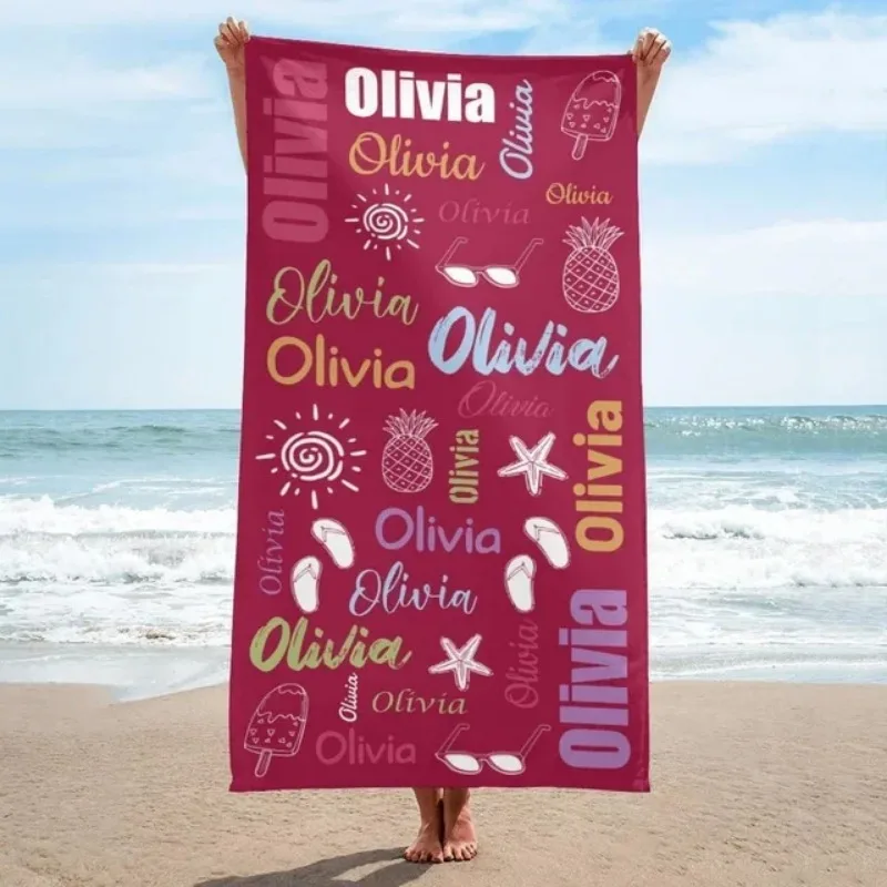 Multi Color Font Design Beach Towel Personalized Name Bath Towel Custom Pool Towel with Name Outside Birthday