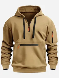 2024 maglione con cappuccio da uomo per il tempo libero pullover sportivo retrò Harajuku manica lunga cerniera multi-tasca cappotto allentato casual Street Wear