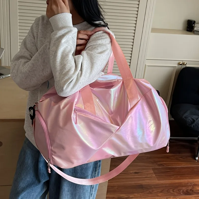 1PCS Handbag Fabric Material Handbag Holographic Iridescent Fabric Travel Handbag Crossbody Available Multi‑pocket Zipper Large