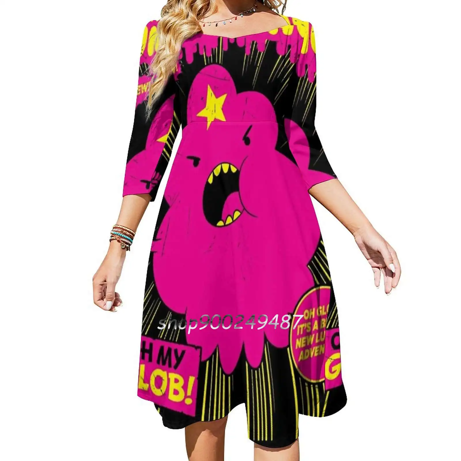 It Came From Lumpy Space-Robe à col carré pour femme, robe d'été douce, robe imprimée élégante à licou, Adventure Time