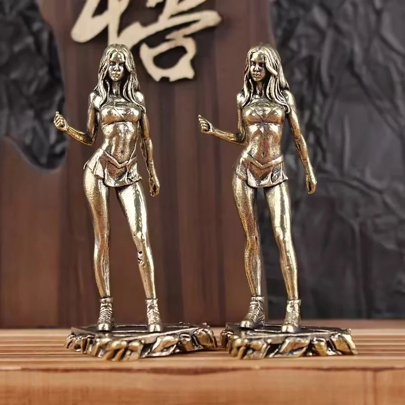 Retro Brass Little Fairy Fashion Show Beauty Figure Sculpture Metal Desktop Ornament Living Room Home Decoration Gift