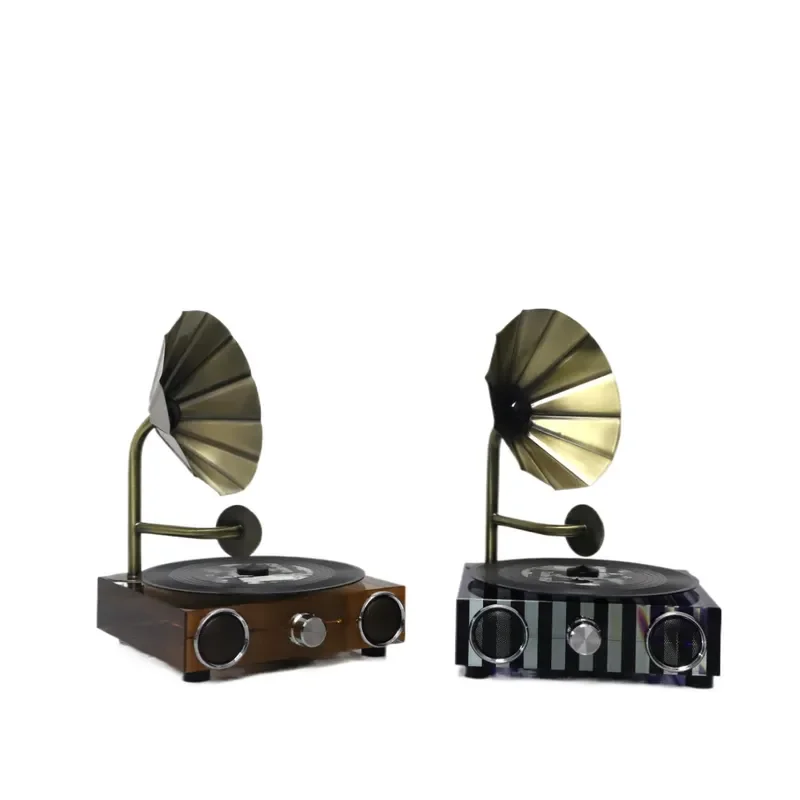 Nordic Creative Retro Striped Crystal Phonograph Ornament for Living Room Porch TV Cabinet Home Decoration