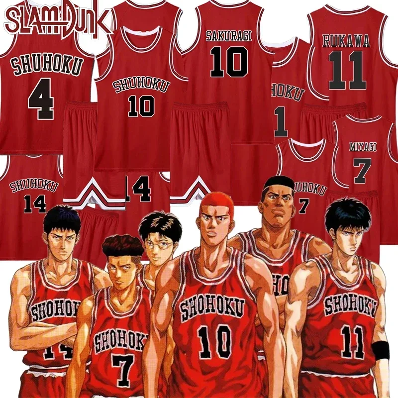 Sakuragi Hanamichi Cosplay Anime Slam Dunk Kaede Rukawa Jersey Shohoku School Basketball Team Uniform Red Black White Sportswear