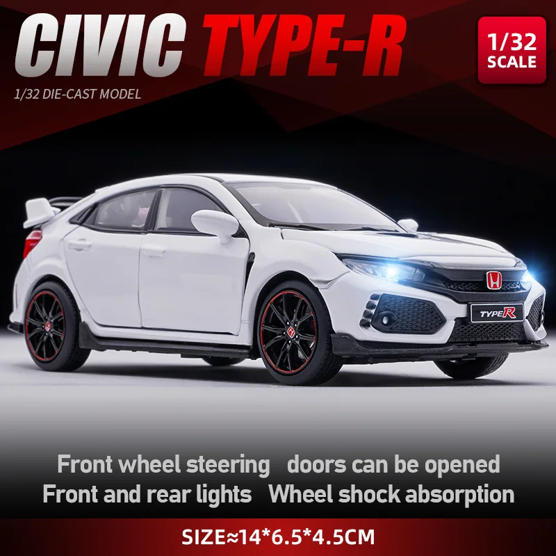 

JKM 1/32 Honda Civic TYPER Performance, модель автомобиля из сплава, Аудиовизуальный литый под давлением