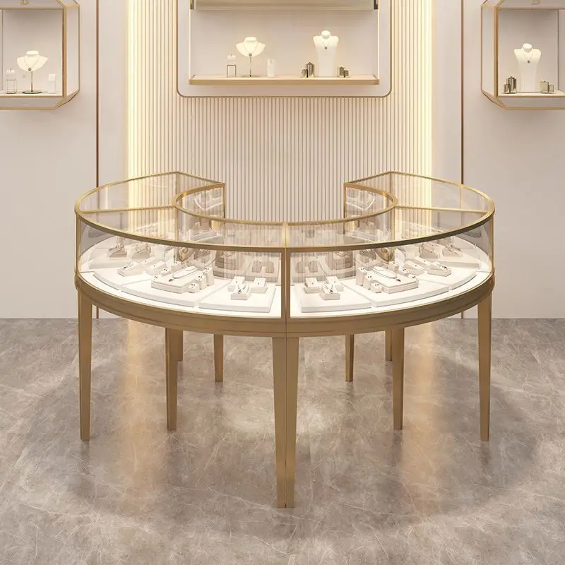 

Stainless steel new curved oval jewelry display cabinet clothing store jewelry glass counter
