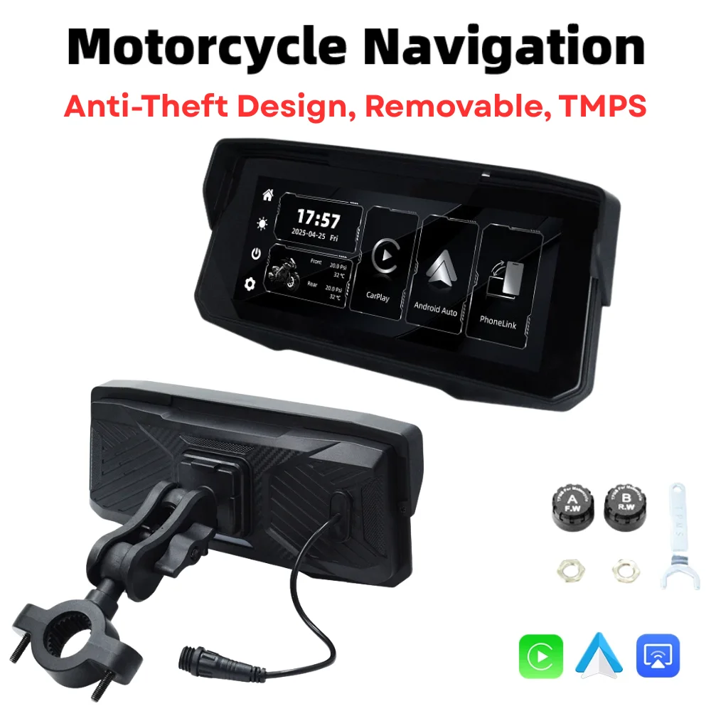 

6.86 inch Wireless CarPlay Moto Android Auto Portable Digital Motorcycle Dashboard GPS Motorcycle Navigation Display Screen TMPS