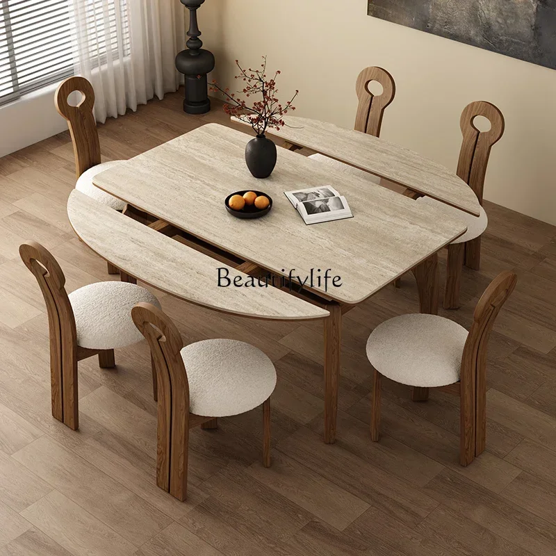 

02Cream Wind Tunnel Slate Jumping Platform Dining Table Square and round Dual-Use Rectangular Dining Table