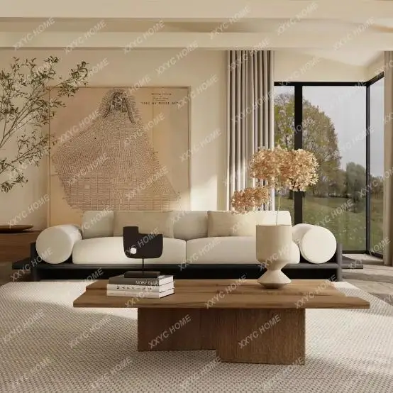SS New Chinese-style solid wood simple fabric living room straight row sofa B & B club  creative leisure reception sofa