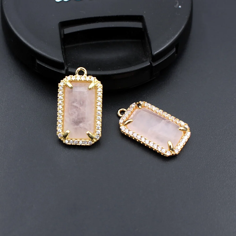 10pcs Cubic Zirconia Rectangle Faceted Natural Amazonite Labradorite Stone Pendant CZ Charms for DIY Jewelry Accessories