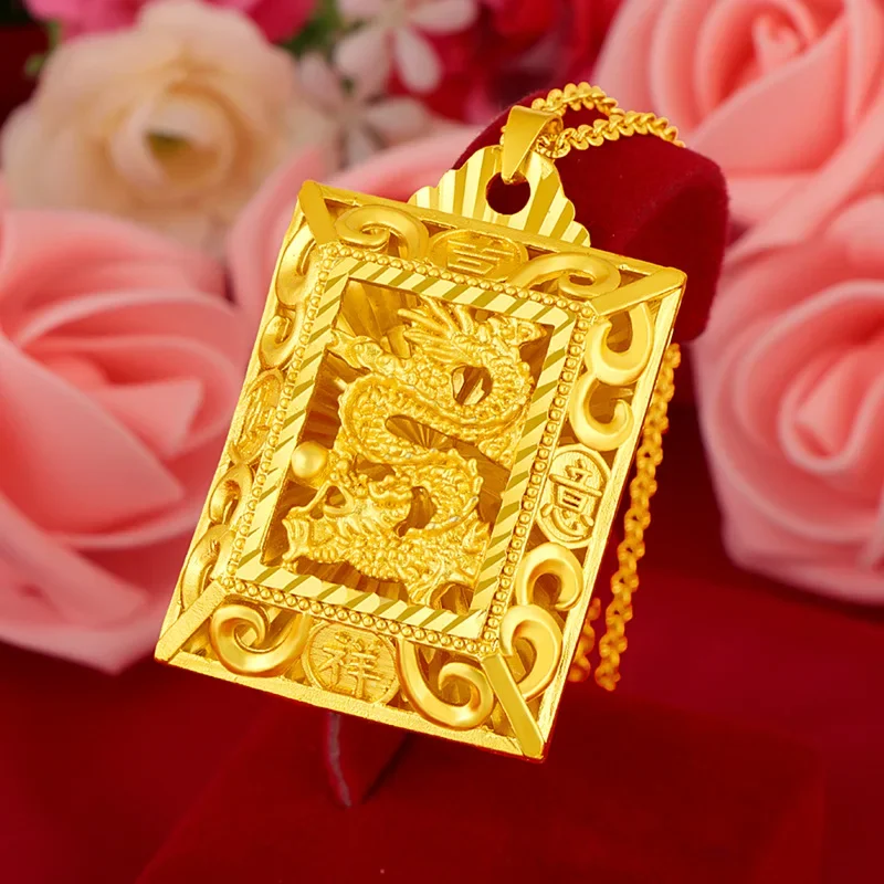 

Yellow Gold Color Original Hollow Square Dragon Pendant for Man Wedding Birthday Men's Gold Necklace Pendant Jewelry