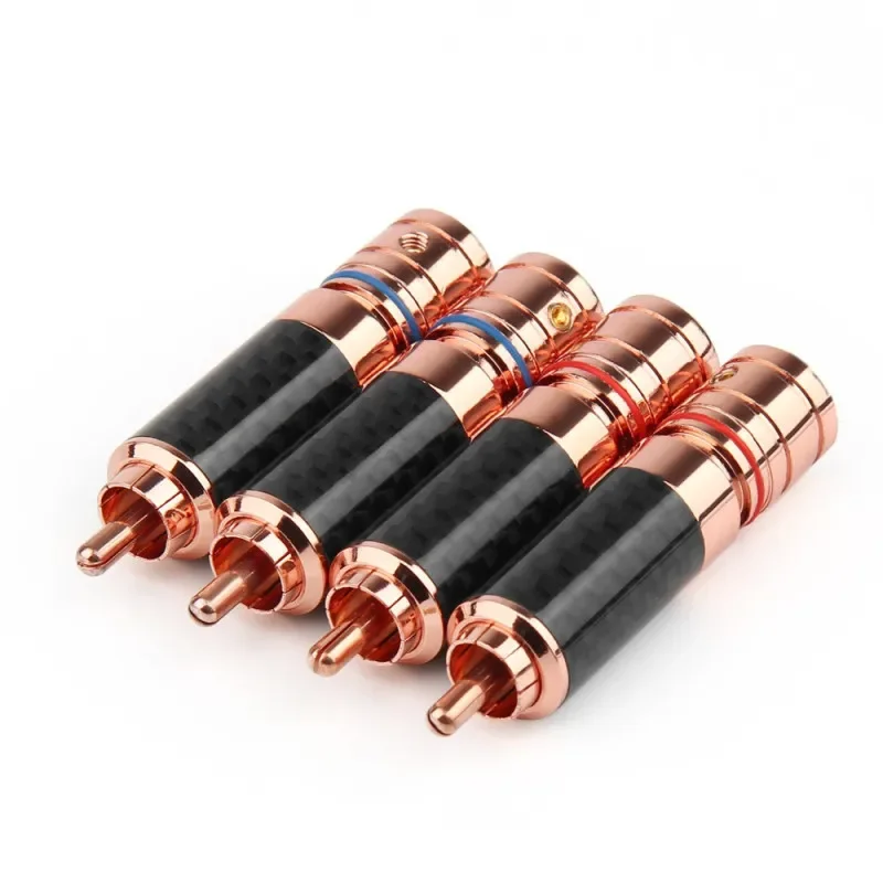 4 pçs rca plug alto-falante terminal conector de áudio fibra carbono cobre ródio ouro rca soquete amplificador home theater adaptador som