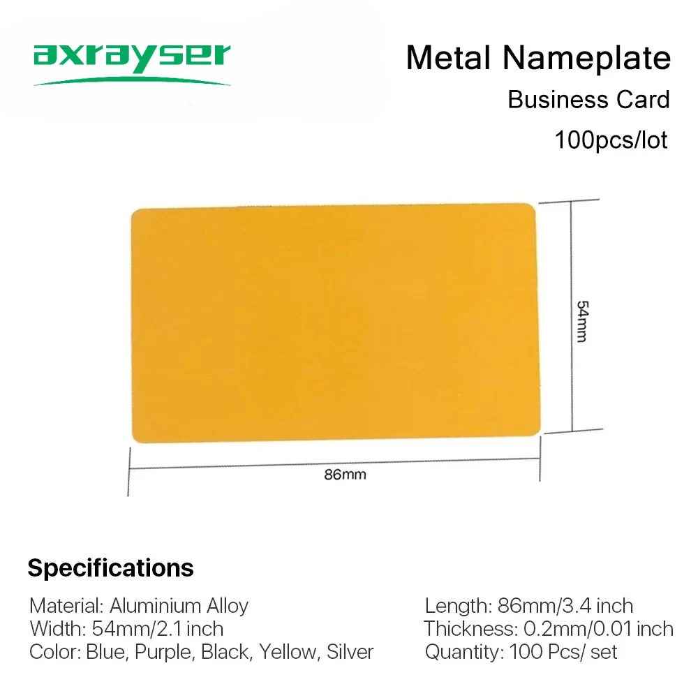 100PCS Metal Business Cards Nameplate Multicolor Aluminium Alloy Material for Laser Marking Machine CO2 Laser Marker
