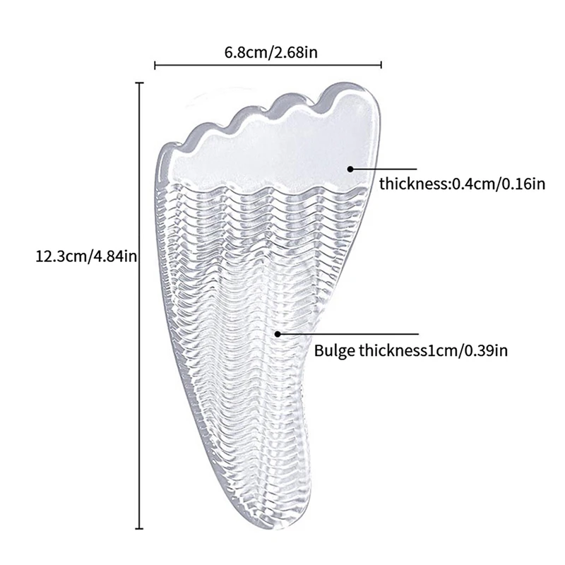 Non-Slip Palmilha de Silicone para o Pé Plano, Arch Suporte Pad, Antepé Pads, Correção Pés Transparente, Ferramentas de Saúde, 1 Par