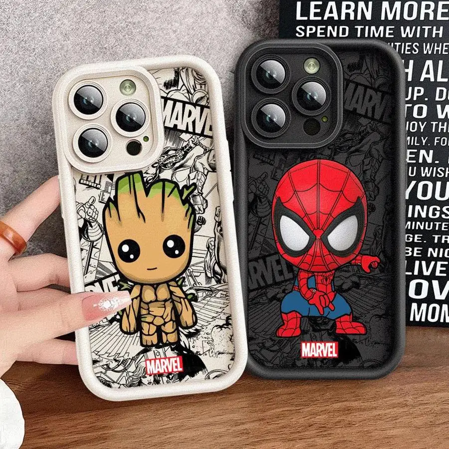 Cartoon Marvel Groot Spiderman Phone Case for Apple iPhone 16 13 15 Pro Max 14 13 Pro 11 12 14Plus 15Plus Soft TPU