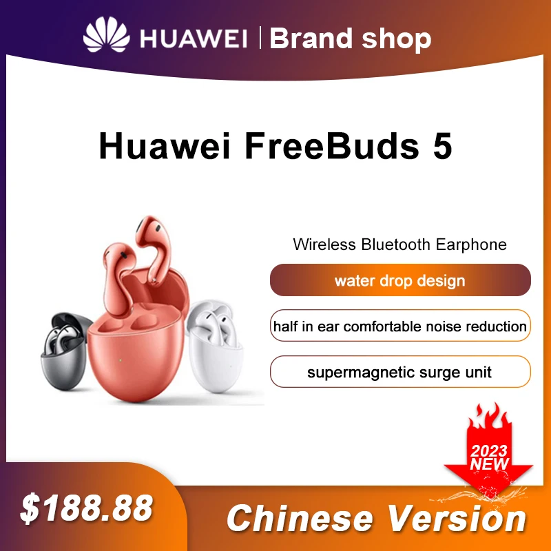 Pre-sale HUAWEI Original New FreeBuds 5 In-ear Type Bluetooth Headset Sports Headset Ceramic White Standard Edition