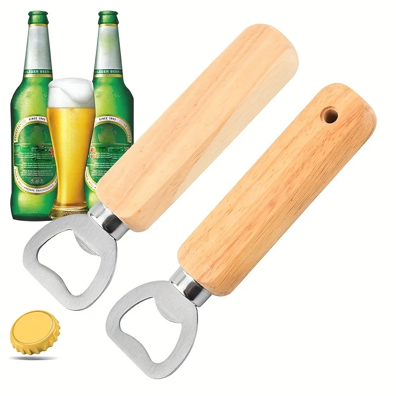 

1/10pcs, Premium Wooden Handle Stainless Steel Bottle Opener - Effortless Beer, Wine, Juice Opener for Bars, Pubs, Clubs, Restau