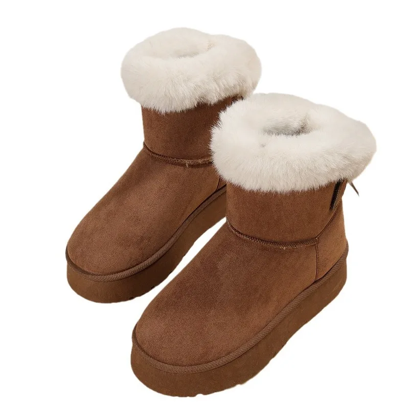 Botas de neve de algodão Boston para mulheres, bowknot, caxemira, quente, sola grossa, inverno, novo